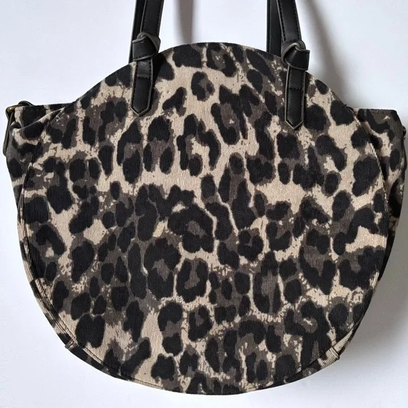 Animal Printed Textured Corduroy Oversized Half Moon Rounded Satchel Crossbody - Picture 8 of 13